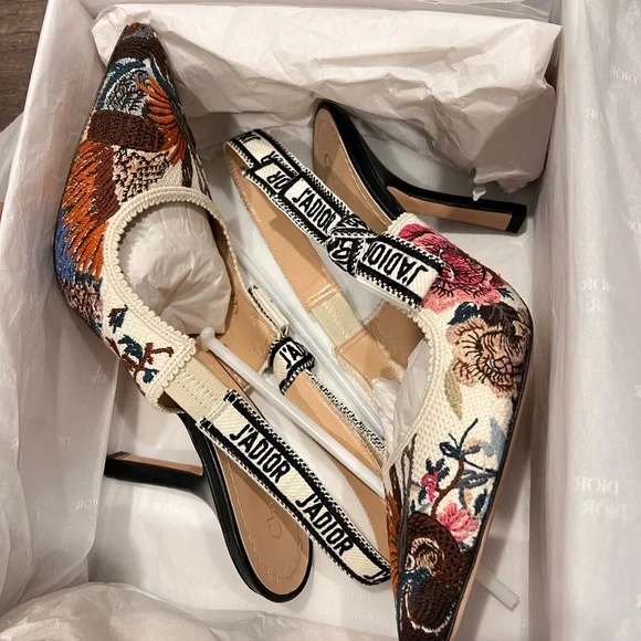 Dior J'Adior Jardin Dhiver Multicolor Embroidered slingback Heels - Picture 1 of 7
